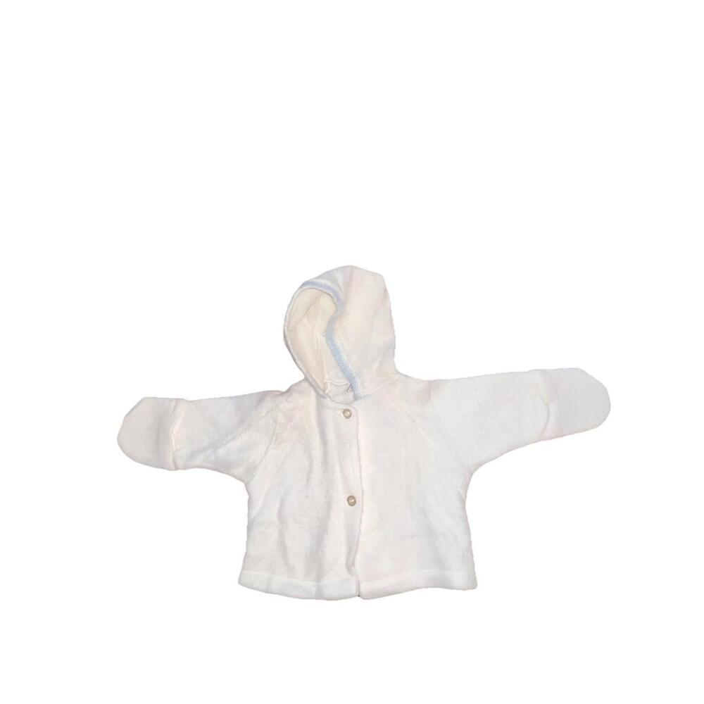 Vintage 70s Sears Newborn White Hooded Baby Cottagecore Cardigan‎ Jacket